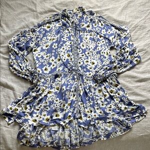 Free People Floral Blue and White Button up Blouse/Dress
